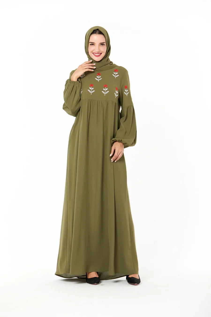 Siskakia платья в арабском стиле элегантные цветочные вышивка высокая талия качели мусульманское платье макси женские платья больших размеров зеленые осенние