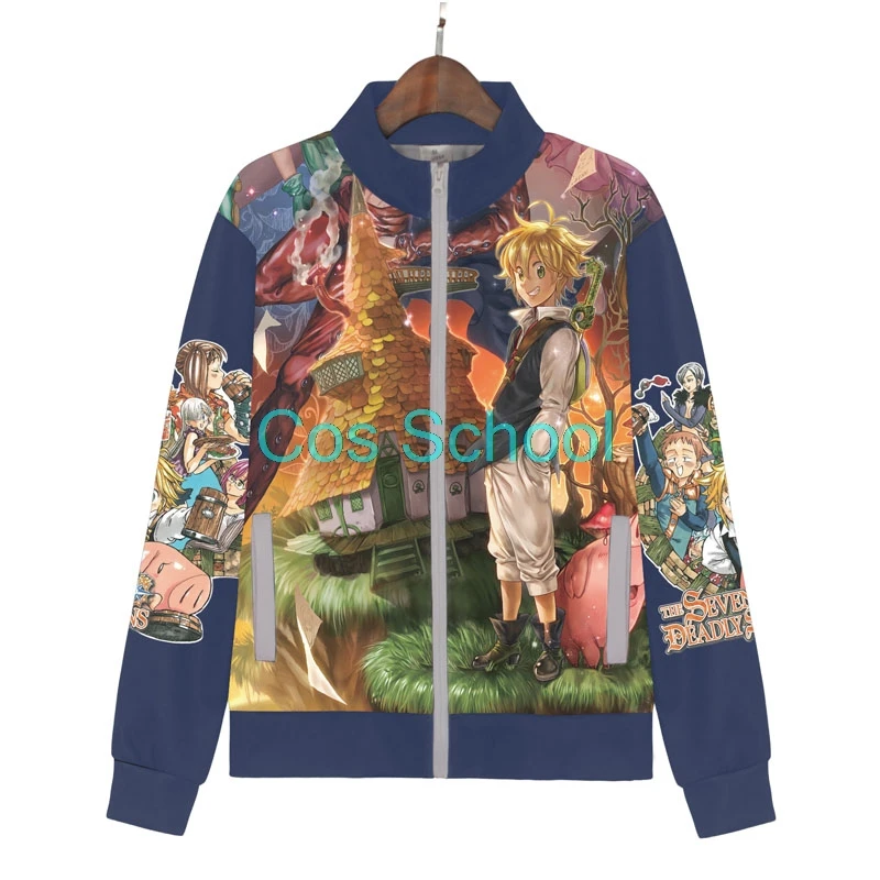 Cos School The Seven Deadly толстовки Sins Meliodas Elizabeth Liones Косплей бейсбольная куртка на молнии Meliodas пальто костюмы