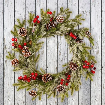 

Christmas Pine Cone And Red Berry Wreath Front Door Decoration Shopping Mall Window Decoration Festive Party Supplies BV789