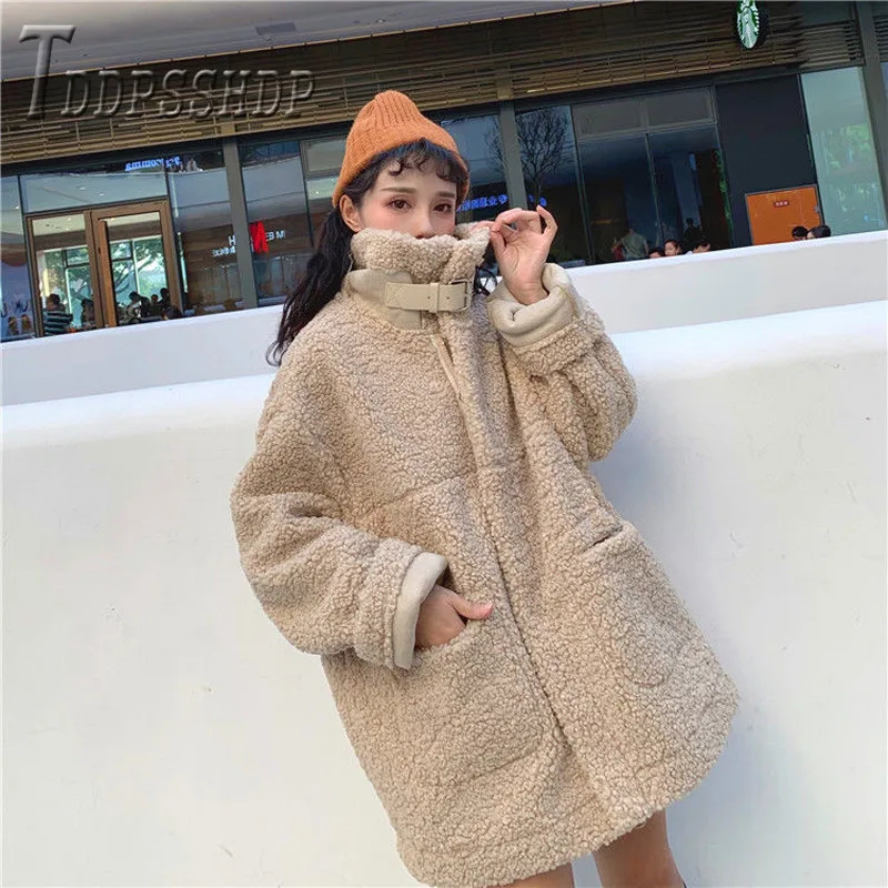 Faux Fur Lambswool Oversized Jacket Fashion Solid Coat Winter Hairly Ladies Outerwear