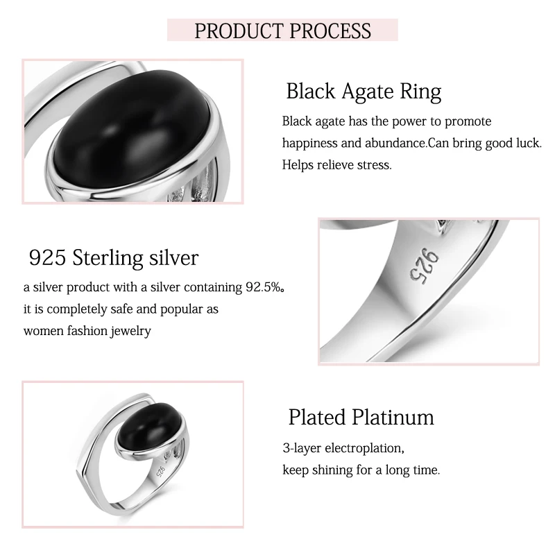 Silver Black Agate Powder Glass Ring, Irregular Design Neutral Finger Ring