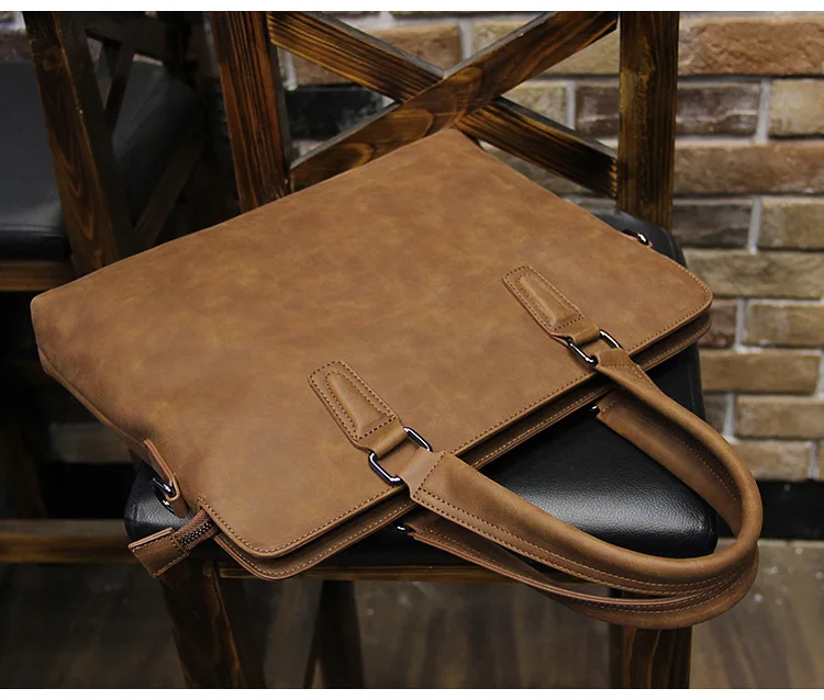 Crazy Horse Leather Men's Handbag Business Casual Shoulder Crossbody Bag Commuter OL Men's Briefcase Multi-function Computer Bag