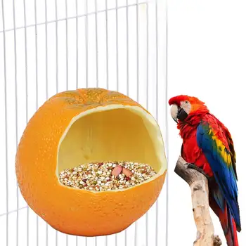

Plastic Bird Feeder Hamster Anti-spread Cage Hanging Fixed Small Pet Feeder Artificial Orange Fruit-like Bird Food Box 30E
