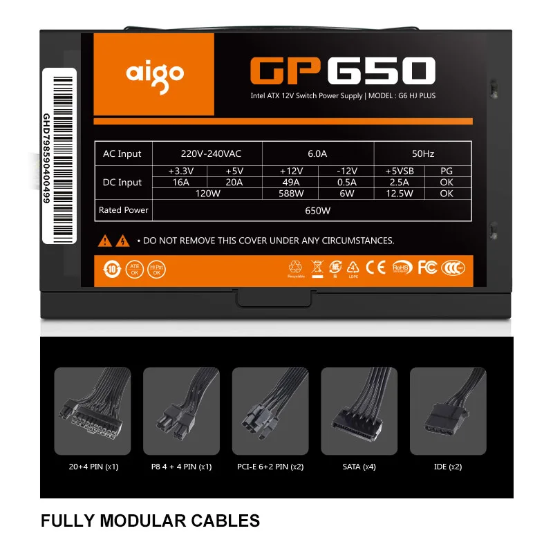 Aigo GP650 блок питания 850 Вт 80 плюс Бронзовый ПК мощность E-sports 850 Вт блоки питания для компьютера 12 В ATX 12 см вентилятор источник питания