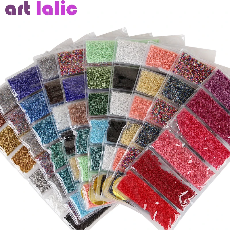 

1 Bag 6 Colors Mini Small Bead Mixed Nail Caviar Nail Art Rhinestones Studs Steel Metal 3D Nail Crystal Glitter Decoration