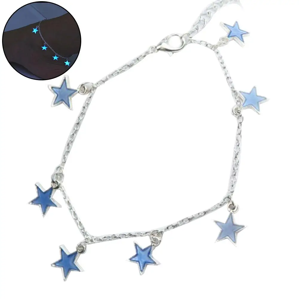 

Fashion Unisex Blue Fluorescent Pentagonal Star Tassel Beach Anklet Bracelet for Women Summer Foot Chain Beach Barefoot Jewelry