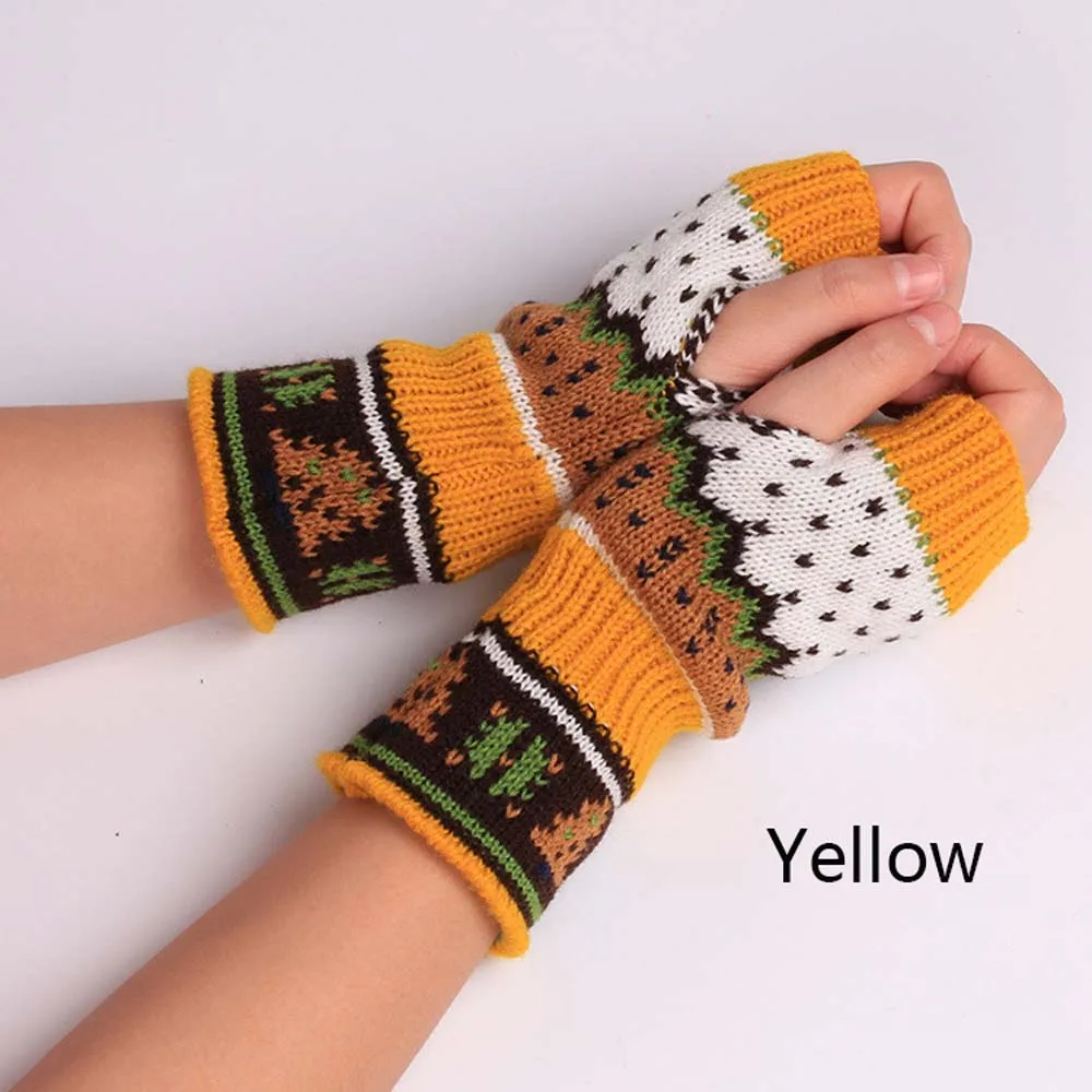 Yellow Зимние вязанные перчатки-митенки, перчатки для рождественской елки, вязаные перчатки, перчатки для компьютера, цветные модные перчатки, 1 пара - Цвет: Yellow