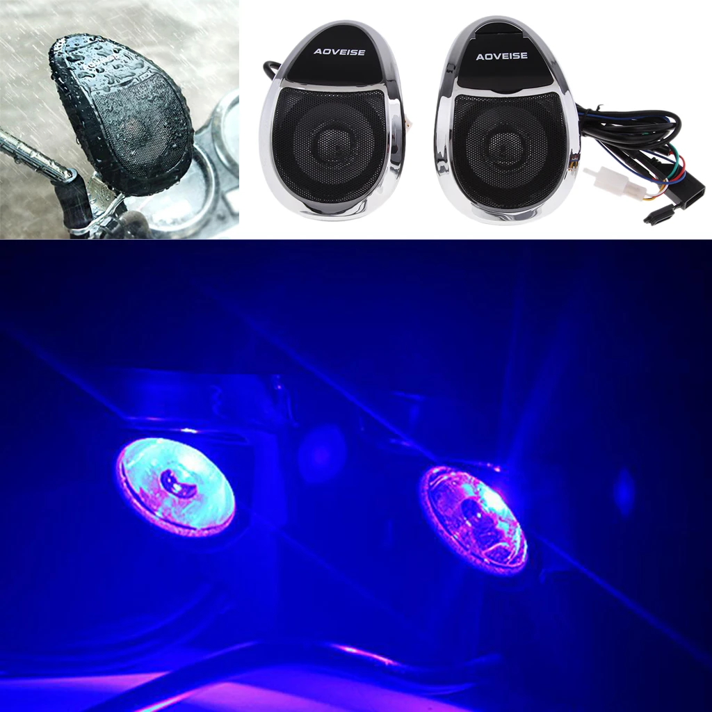 Motorcycle Audio Portable Stereo Bluetooth Speakers Fits For Suzuki Yamaha Honda Waterproof LED Light MP3 Player FM Radio Tuner 