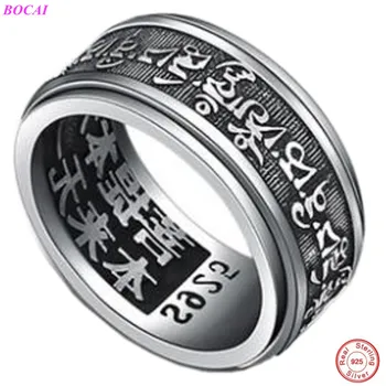 

BOCAI s925 pure silver ring Buddhist six characters truth Men and women rotate fashion Thai silver jewelry index finger ring