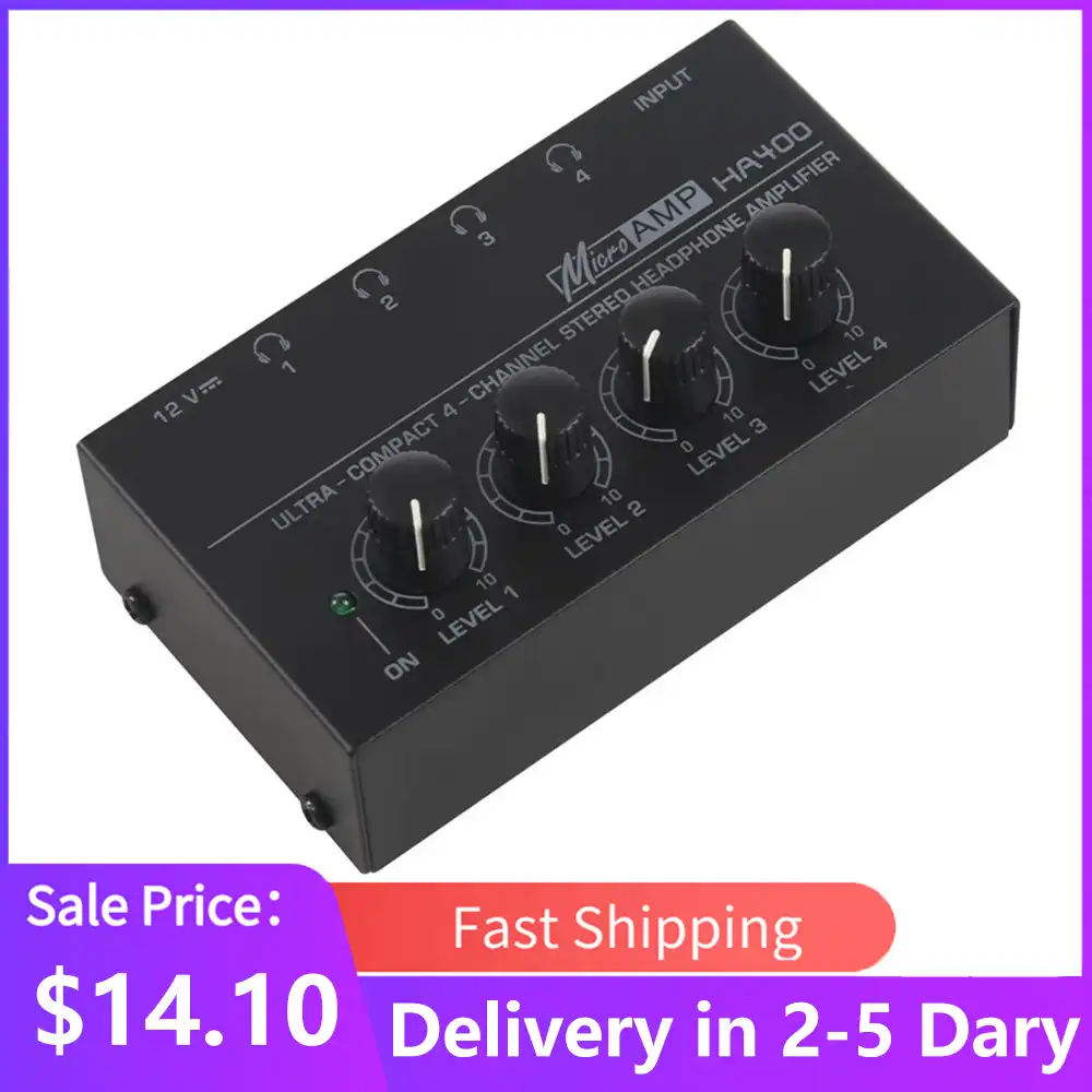 Eu Plug,Ha400 Ultra-Compact 4 Channels Mini o Stereo Headphone Amplifier With Power Adapter Black