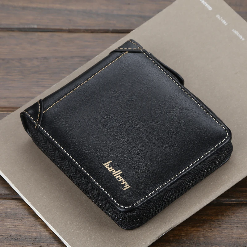 

Wallet Synthetic Leather Polyurethane for Men Short Zipper Fashion Design Male Coin Pocket Card Holder Solid Clutch Money Bags