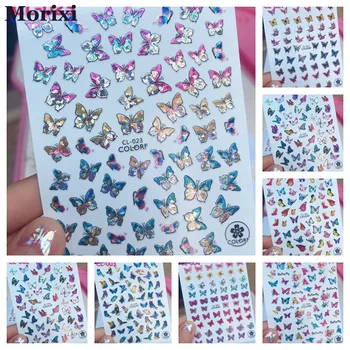 

Morixi laser nail foils beautify butteryfly printing self glue 3D manicure decoration gold blue rainbow nail sticker WG043