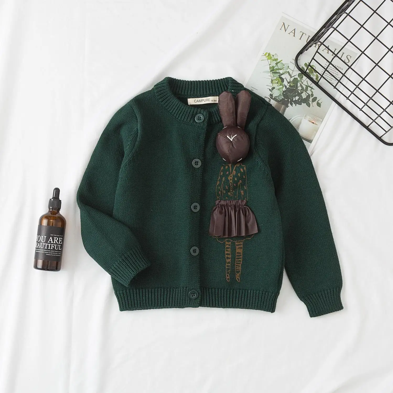 Осенний свитер с рисунком Новинка года; Хлопковый вязаный кардиган для девочек модный детский шерстяной свитер для отдыха Одежда для девочек 1-6 лет - Цвет: Зеленый