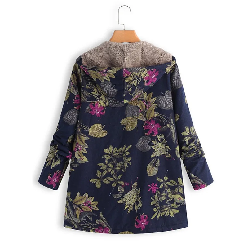 lower price  Hot Women Winter Warm Floral Floral Jacket Hooded Vintage Coat Oversized Winter Quilted Jacket Wome