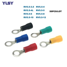 

500Pcs Ring Insulated Crimp Terminals Electrical Wire Connector RV5.5-3.5/4/5/6/8/10/12 Ferrules Brass Cable 4-6mm2 12-10AWG 48A