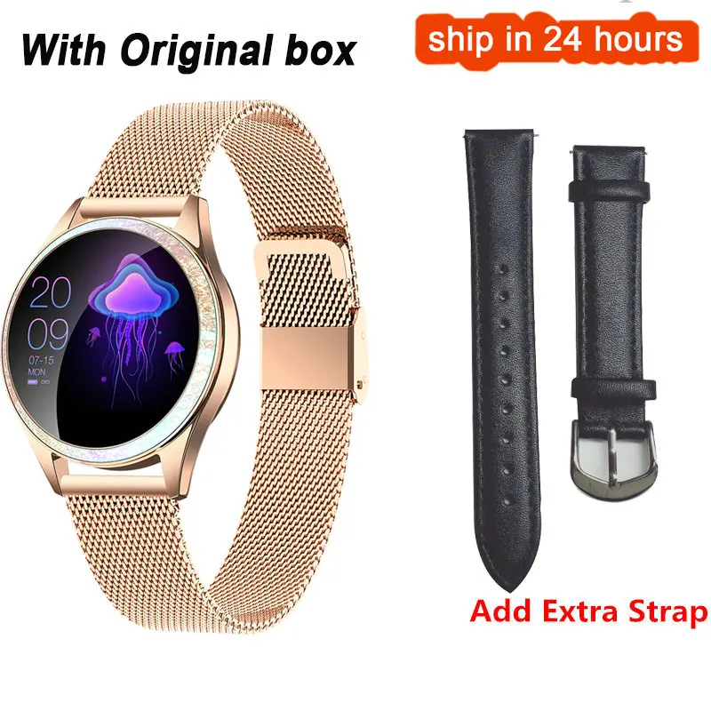 add extra strap Новые KW20 Смарт-часы для женщин IP68 Водонепроницаемый мониторинг сердечного ритма Bluetooth для Android IOS фитнес-браслет женские умные часы - Цвет: add extra strap