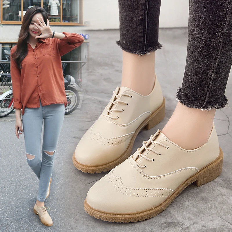 elegant women leather dress footwear ladies classical brogue oxfords trend designer female school moccasins lady height shoes  (26)