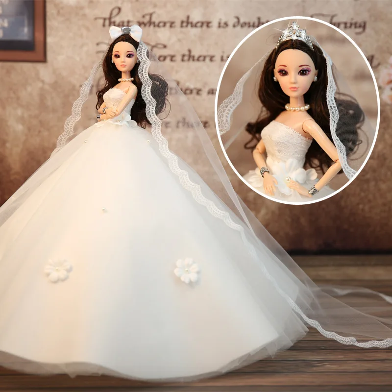 80 см хвост свадебное платье для куклы игрушка 3D Свадьба Barbiedsly кукла большая юбка невесты Девушка мультфильм принцесса кукла игрушка подарок на год