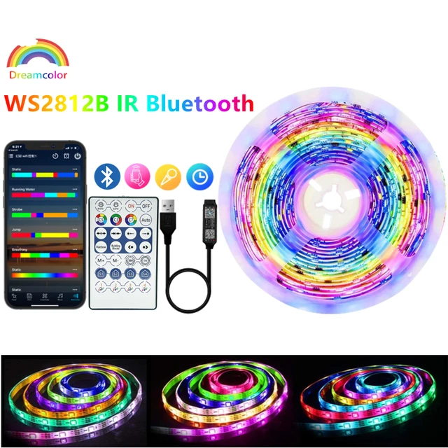 WS2812B Bluetooth 5050 5V USB Led Strip Lights RGB 1M-30M Chase Effect TV BackLight Room Decoration Tape Diode Flexible Ribbon WS2812 IR Bluetooth