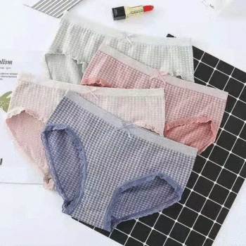 

R1 New fashion Seamless panties Color cotton underwear Hip raise Lace girl Simple Skin-friendly Plaid Cotton