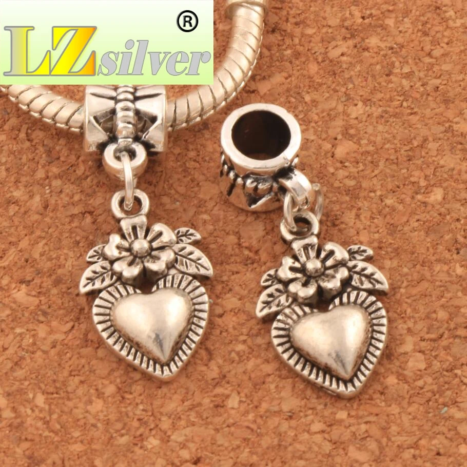 Flower Heart Strawberry Fuit Big Hole Beads 11.4x29mm 100PCS Zinc Alloy Dangle Fit European Bracelets Jewelry DIY B914