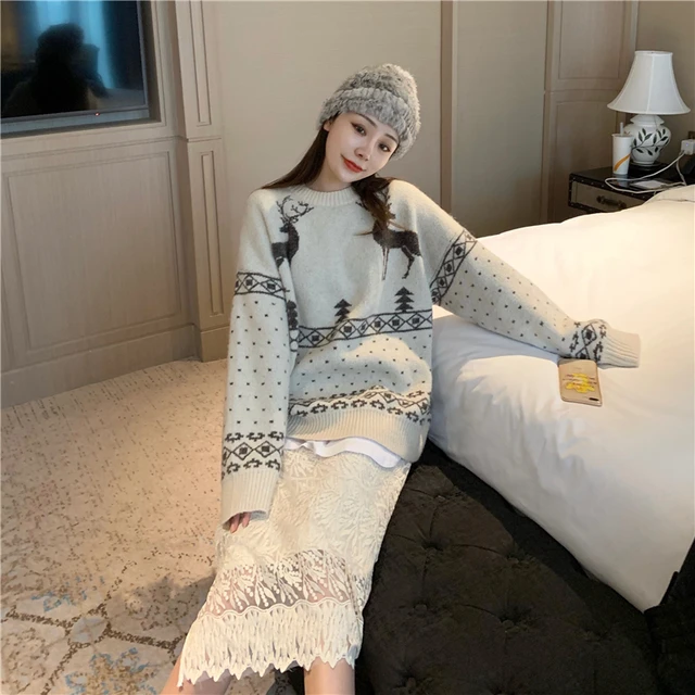 Реальная цена рождественский стиль повседневный корейский пуловер