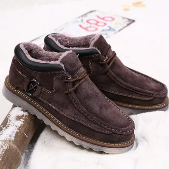 

Autumn Winter Boots Men Velvet Warm Work Shoes Genuine Leather Men Shoes Outdoor Hiking Snow Boots Height Increasing Fashion