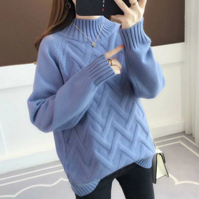 

2019 Knitted Turtleneck Sweaters Women Solid Pullovers Female Full Sleeves Winter Thickening Warm Jumpers Tops Ladies 7 Colors