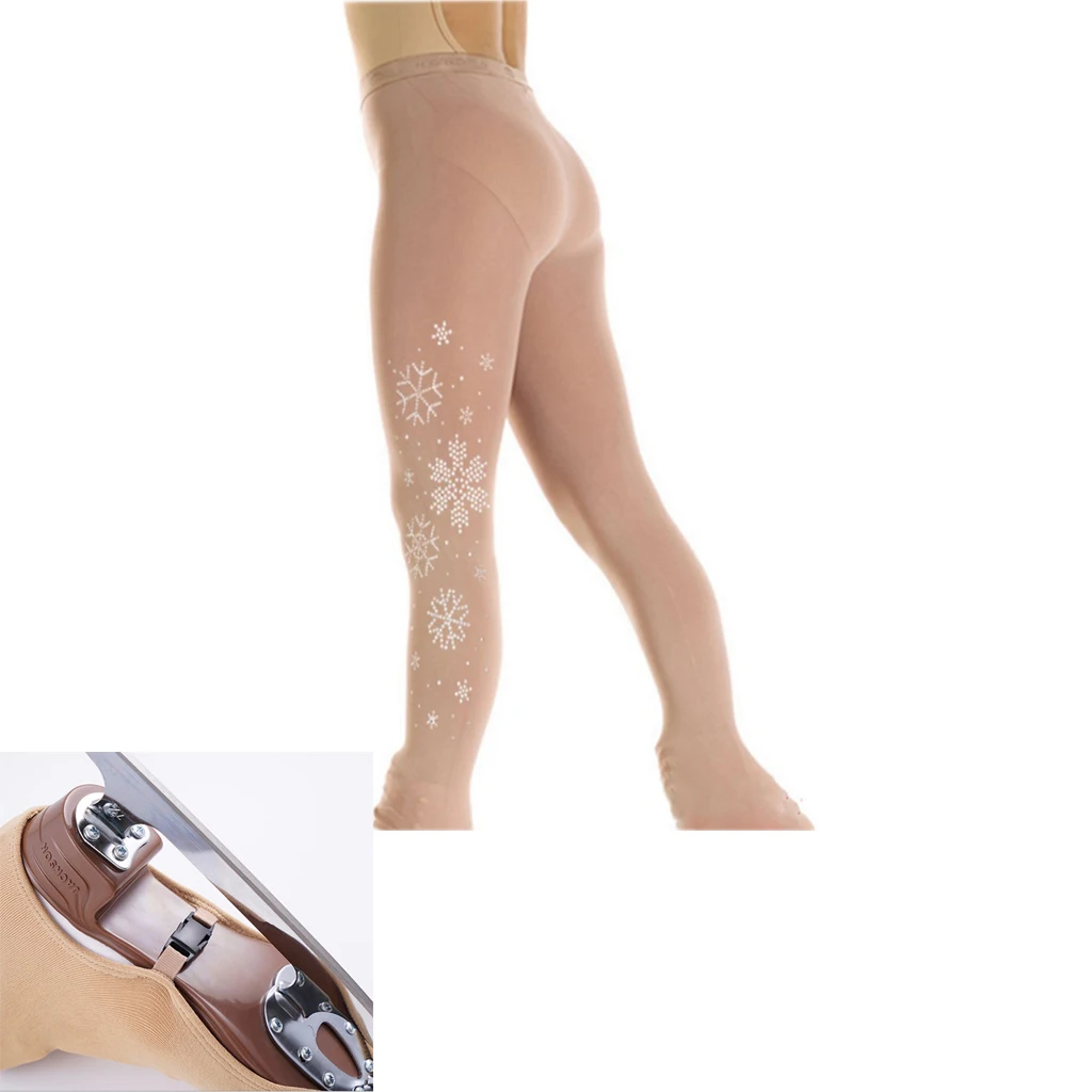 Ice Figure Skating Tight Girls Women Over Boot Footless Crystal Skate Pants with Snow Shape Crystals 
