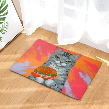 

Cartoon Printed Flannel Entrance Doormat Non Slip Bathroom Carpet Cat Pattern Kitchen Rug Home Decor Living Room Floor Mat