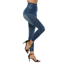 Джинсы с высокой талией, женские бесшовные Обтягивающие Леггинсы Стретч с принтом, женские леггинсы размера плюс, обтягивающие поддельные рваные брюки-карандаш