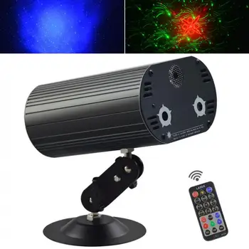 

Mini Laser LED Stage Light 9W Colorful Rotating Light 24 Patterns 3 Light Holes Auto Voice Remote Control for KTV Home Party