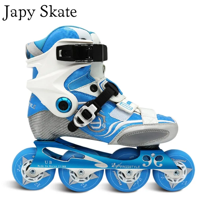 Japy Skate Фристайл YJS углеродное волокно Профессиональный Инлайн ролики для слалома роликовые коньки обуви скольжения катание Patine - Цвет: Blue white