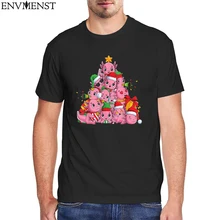 

100% Cotton Men Retro Short Sleeve Kawaii Axolotl Christmas Tree Pajama Axolotl Tree Xmas Tree TShirt Female T-shirt Streetwear