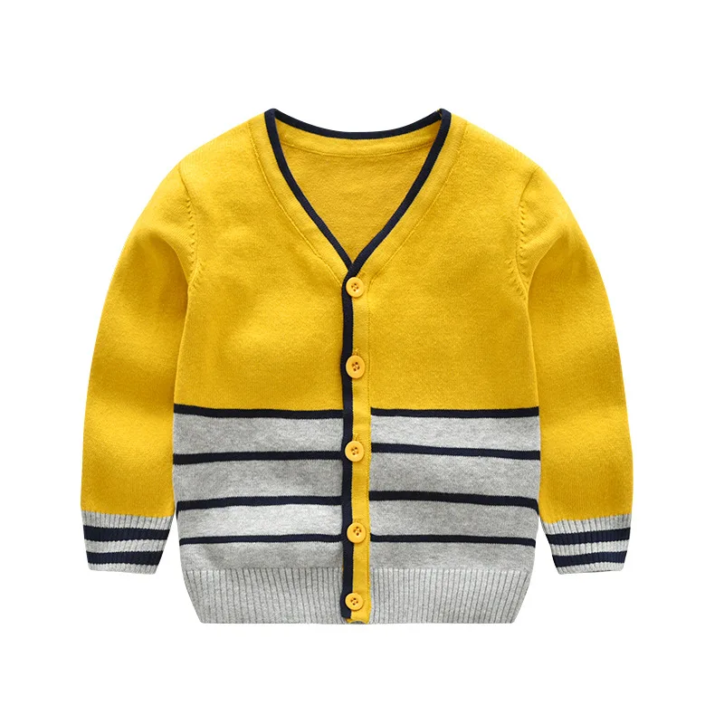 Кардиган в английском стиле для детей, свитер для мальчиков коллекция года, осенняя одежда для детей Детское вязаное модное пальто в полоску с v-образным вырезом зимняя одежда для детей 0-4 лет - Цвет: Цвет: желтый