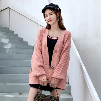 

New top with long sleeve knitwear cardigan sweater women's thin coat