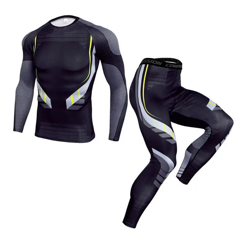 Открытый быстросохнущая футболка/Спортивная тренировочная одежда мужская Толстовка компрессионный фитнес-костюм с длинным рукавом для бега - Цвет: 2-piece