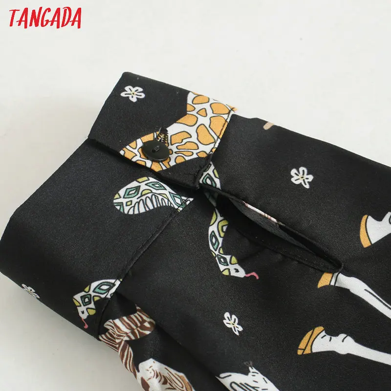 Tangada Женские Ретро негабаритных животных печати рубашки с длинным рукавом шикарная Женская Повседневная Свободная блузка blusas femininas XN315