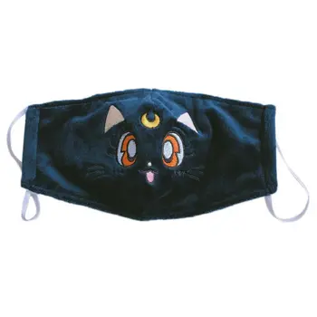 

Spring Women Girl Cotton Plush Face Mask Breathable Cartoon Anime Moon Cat Embroidery Kawaii Mouth-Muffle