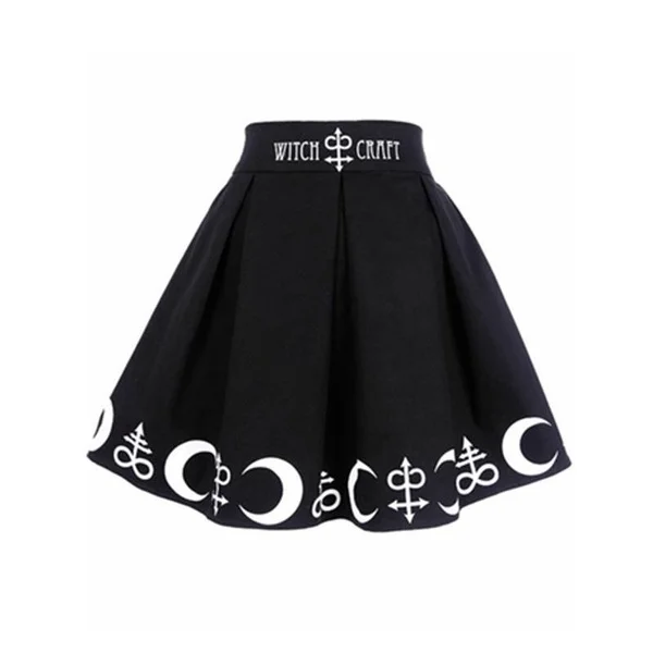 skirt FEECOLOR, женская, плюс размер, черная, элегантная, Ретро стиль, колдовство, Луна и оккультный символ, плиссированная, Готическая, ведьма, Лолита, юбка - Цвет: skirt