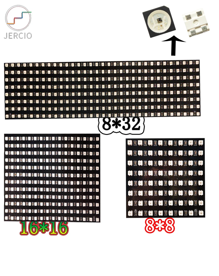 

JERCIO panel screen 3535 like ws2812b 8x8/16x16/8x32 Pixel matrix Sk6812 can individually address IC chip DC5V custom made