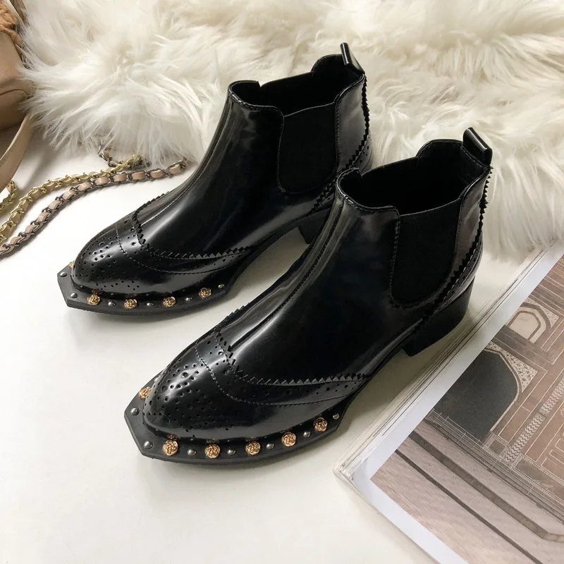 Ботильоны с металлическим украшением женские ботинки заклепками в стиле панк