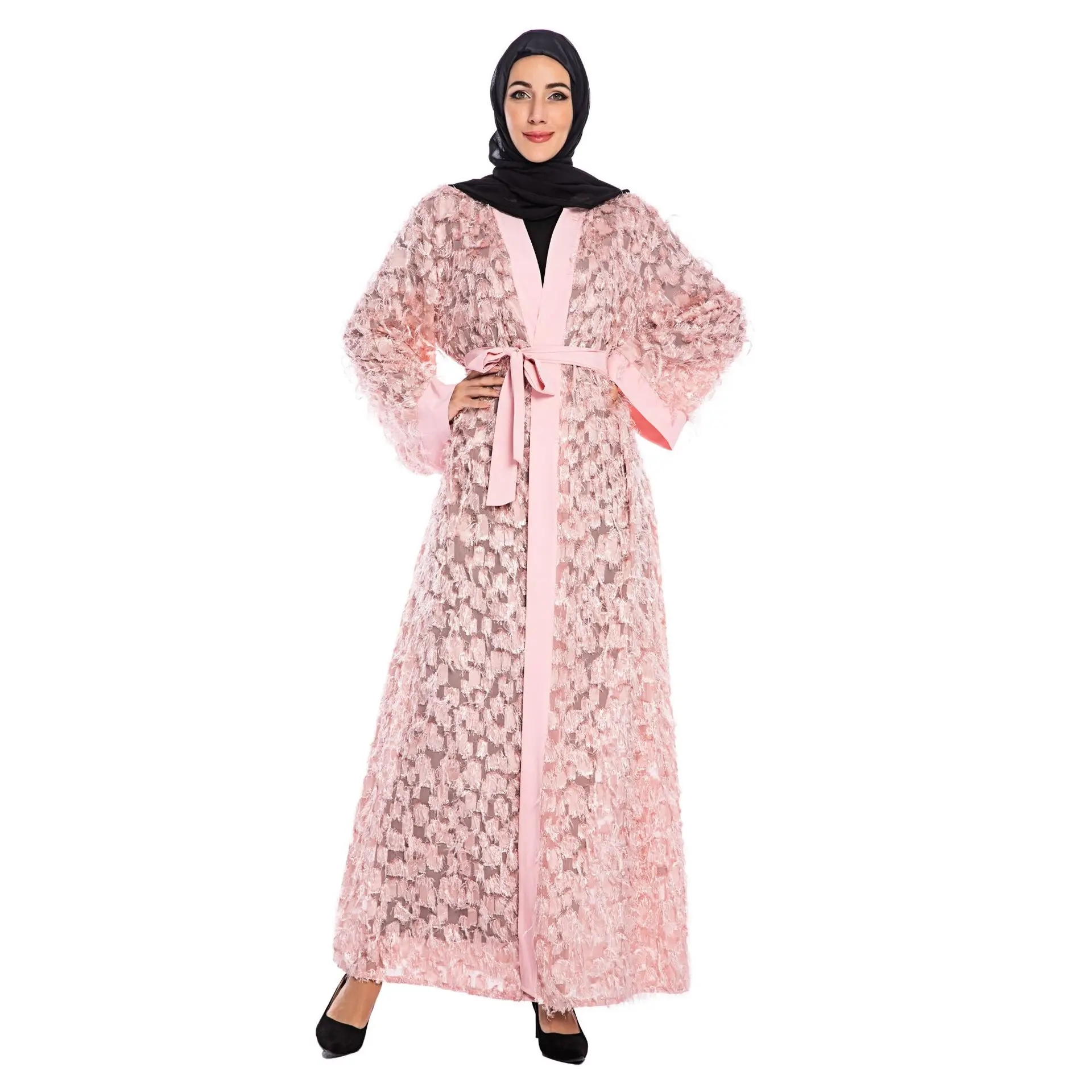 Мусульманское платье-хиджаб с кисточками и открытым верхом Caftan Kimono Jubah длинное