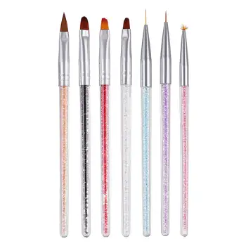 

7 Styles Rhinestone Acrylic Handle Brushes Nail Art Line Flower Painting Coating Shaping Flat Fan Nail Brushes