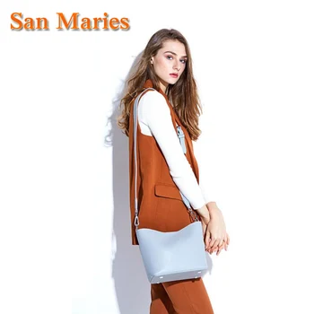 

San Maries Women Composite Handbags Woman Rivet Bucket Shoulder Bags Hot Designer Ladies Crossbody Messenger Bags