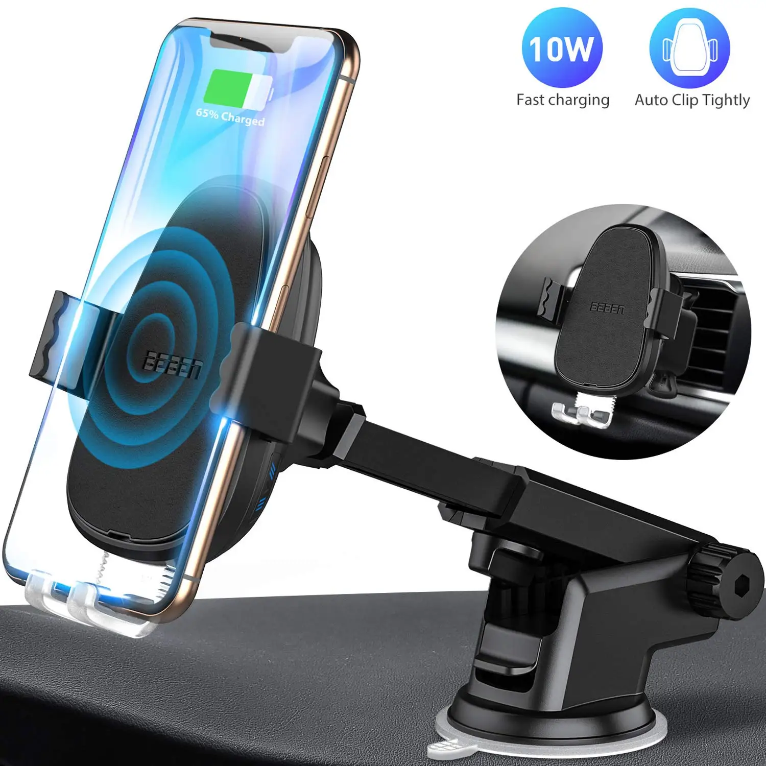 

Wireless car charger installation, automatic clamping windshield dashboard ventilation phone holder,