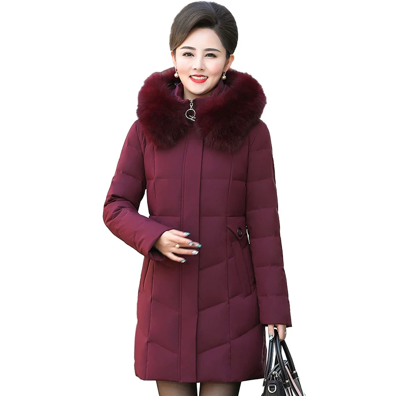 

2019 New Down Jacket Middle aged Female Winter Parkas Plus size 5XL Thicken Coat Women Fox fur collar White duck down Coats G565