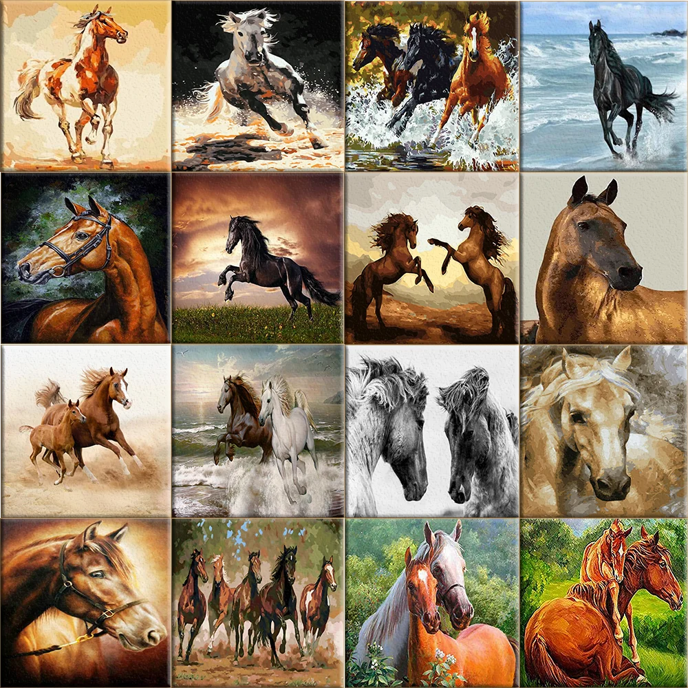 

DIY Painting By Numbers Fine Horse Animal Picture Drawing Set Decorative Canvas Oil Painting Hand Painted Wall Art New Year Gift