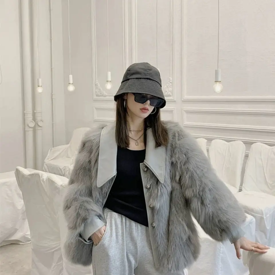 Fashion Winter Women High Quality Faux Fox Fur Coat Luxury Shaggy Loose Lapel OverCoat Thick Warm Plus Size Female Outwears