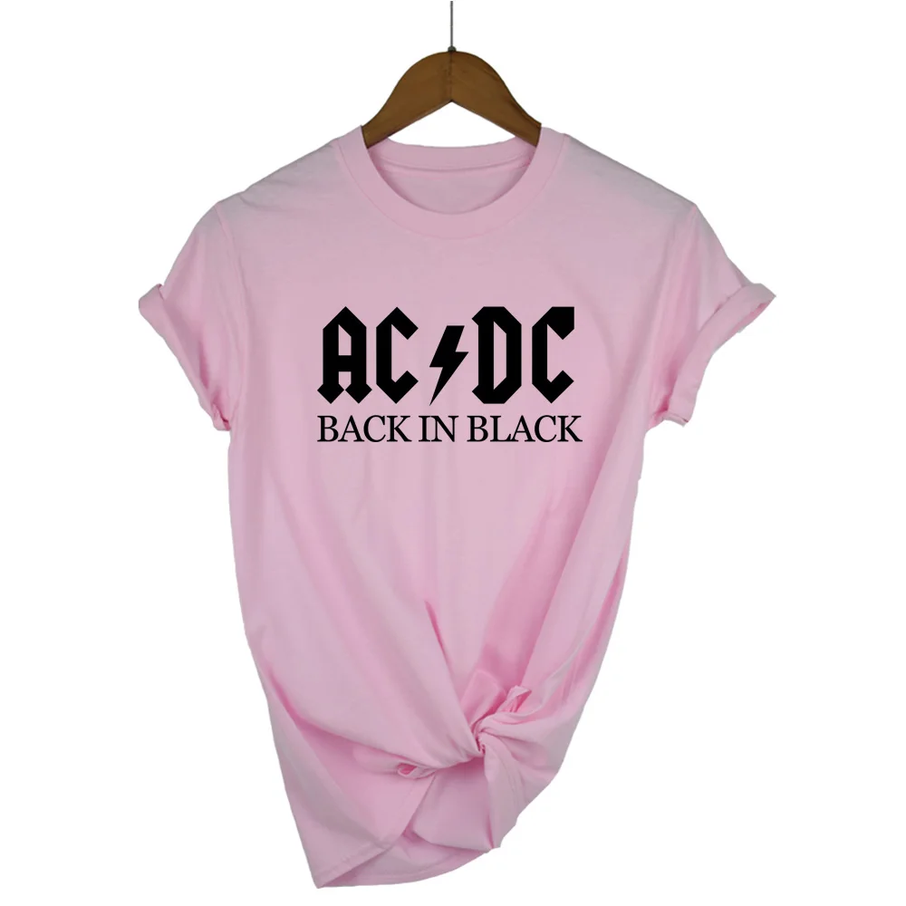 pink AC/DC Группа рок Харадзюку, футболка, женские ACDC, черные, с буквенным принтом, графические футболки, хип-хоп, рэп, музыка, короткий рукав, топы, футболка - Цвет: pink